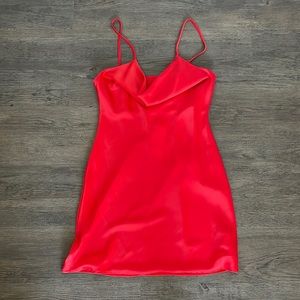 Red satin mini dress